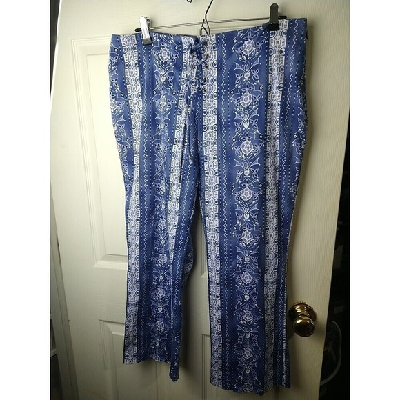 Inc Stretch Blue Front Tie Floral Stripe Side Zip Clasp Pants. Size 12 - Picture 1 of 12
